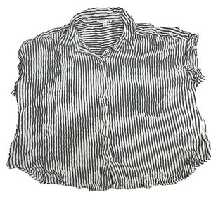 Women’s Black White Striped Sleeveless Blouse 3X Button Front Plus Top